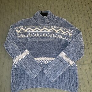 Christian Siriano Blue and White Turtleneck Sweater